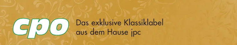 "cpo - Das exklusive Klassiklabel aus dem Hause jpc." Logo mit goldenem Hintergrund und floralen Verzierungen.