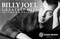 "BILLY JOEL GREATEST HITS VOLUME I & VOLUME II" steht in großen Buchstaben. Ein Mann lehnt sein Gesicht auf seine Hand.