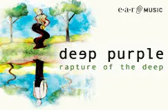 „Deep Purple, Rapture of the Deep.“ Illustration: Mann am Fluss, spiegelndes Wasser, stilisierte Bäume, Logo oben rechts.