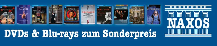 Text: "DVDs & Blu-rays zum Sonderpreis" und "NAXOS". Eine Reihe von DVD- und Blu-ray-Covern ist sichtbar.