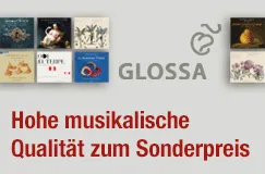 "Hohe musikalische Qualität zum Sonderpreis." GLOSSA-Logo, acht Alben-Cover nebeneinander.