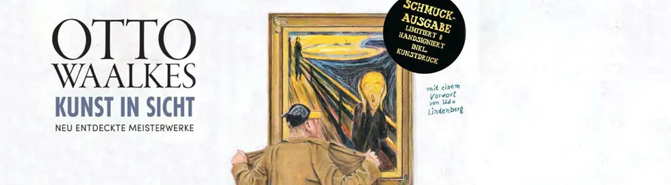 OTTO WAALKES, KUNST IN SICHT, NEU ENTDECKTE MEISTERWERKE. Illustration eines Mannes vor "Der Schrei"-Gemälde.