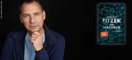 Links ein nachdenklicher Mann, rechts ein Buchcover mit "Sebastian Fitzek, Der Nachbar, Psychothriller".