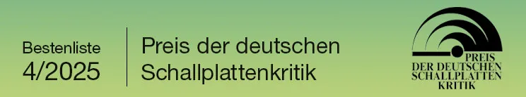 "Bestsellerliste 4/2025, Preis der deutschen Schallplattenkritik." Logo rechts: eine stilisierte Schallplatte. Hintergrund grün.