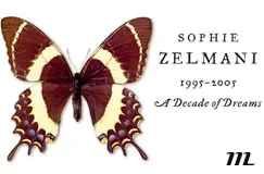 Text: "Sophie Zelmani, 1995-2005, A Decade of Dreams." Ein Schmetterling und ein stilisiertes Logo in der Ecke.