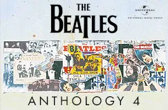 "THE BEATLES: ANTHOLOGY 4" in großer Schrift. Darunter eine Collage aus bunten Bildern und Fotos.