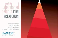 "Music for Abandoned Heights John McLaughlin. Impex-Records-Logo. Roter, stufenförmiger, aufwärts zeigender Pfeil."