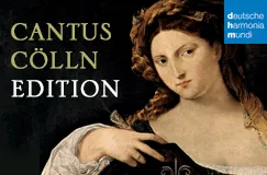 "CANTUS CÖLLN EDITION" und ein blaues dhm-Logo oben rechts. Frau aus dem Barock hält ein Saiteninstrument.