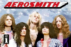 Der Text "AEROSMITH" steht oben; darunter fünf Männer mit langen Haaren.