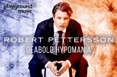 Text: "Robert Pettersson, Deabolo Hypomania." Ein Mann im Anzug sitzt, Hintergrund in Blau und Orange.