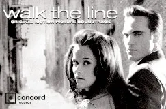 "walk the line" oben, "ORIGINAL MOTION PICTURE SOUNDTRACK" darunter. Logo: Concord Records. Zwei Personen schauen zurück.