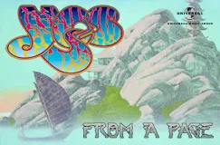 Oben links "YES", darunter "FROM A PAGE". Eine felsige Landschaft mit Segelboot, stilisierte Illustration.