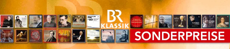 BR Klassik, Sonderpreise. CD-Cover in einer Reihe, auf gelbem Hintergrund.