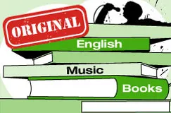 Text "Original" gestempelt, daneben Buchrücken mit "English", "Music", "Books", Sänger-Silhouette im Hintergrund.