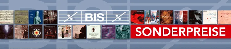 Text: "BIS – SONDERPREISE". Zwei Reihen CD-Cover-Auswahl.