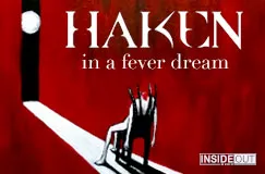 "Haken in a fever dream" in großer, stilisierter Schrift. Ein Mensch sitzt auf einem Stuhl vor einem langen Schatten.