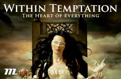 „Within Temptation: The Heart of Everything“ steht über einer Frau auf einem Thron und einer Taube. Logo links unten.
