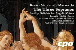 "Rossi, Marazzoli, Mazzocchi - The Three Sopranos. Earthly Delights for Angelic Voices." Historisches Gemälde tanzender Frauen. cpo-Logo