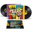 Text: "YELLO TIMELAB" und Titel wie "AROUND THE SUN". Illustration: Bunte geometrische Formen mit Schallplatten.