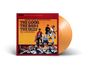 "The Good, The Bad and The Ugly" Soundtrack von Ennio Morricone, rotes Albumcover, drei Figuren mit einem Kanonenmotiv.