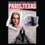 "PARIS, TEXAS" oben groß geschrieben. Darunter ein Mann auf Bahngleisen, eine Frau und ein Kind auf Fotos vor einem Landkartenausschnitt.