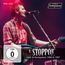 "DVD + 2CD, STOPPOK, Live At Rockpalast 1990 & 1997". Ein Musiker mit Gitarre, Mikrofon und rotem Licht.