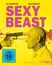 Großer pinker Text "SEXY BEAST"; gelber Hintergrund; ein Mann sieht einer Pistole ins Gesicht.