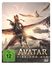 Text oben: "BLU-RAY 3D™ + BLU-RAY™ 2D". 
Darunter: "VORLÄUFIGE ABBILDUNG". 
Mittig: "AVATAR FIRE AND ASH". 
Unten links: "FSK 12 beantragt". 
Schwarzer Hintergrund.