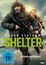 Text: „JASON STATHAM SHELTER“, „FSK ab 16 freigegeben“. Zwei Personen rennen am Strand.