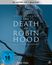 Text: "HE WAS NO HERO", "HUGH JACKMAN", "THE DEATH OF ROBIN HOOD", "AB 18. JUNI IM KINO". Ein älterer Mann mit Bogen und Pfeilen.