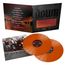 Text in gotischer Schrift: "The River, Mournful Pigs". Zwei orangefarbene Vinyl-Schallplatten und ein Cover mit Bandfoto.