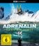 "ADR"ENALIN HART AM LIMIT", "4K", "FSK ab 6 freigegeben". Skifahrer in der Luft, großer Ozeanwelle, Surfer filmt.