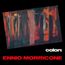 Texte: "colori", "ENNIO MORRICONE". Abstrakte Malerei in intensiven Rot-, Braun- und Grüntönen.
