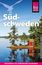 „Südschweden“, „Reise Know-How“, „Lars Dörenmeier“, Wasserlandschaft mit rotem Haus und Bäumen, blauer Himmel.