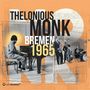 "Thelonious Monk Bremen 1965." Links sitzt ein Musiker am Klavier, rechts steht eine Jazzband mit Saxophon, Bass und Schlagzeug., 2 LPs
