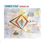 Oben steht "Carmen Staaf Sounding Line". Ein abstraktes Aquarell mit geometrischen Formen und einem kleinen Klavier., CD