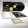 Plattencover mit Text: "Steve Reich Drumming: Music for Mallet Instruments, Voices and Organ, Six Pianos". Dazu Schallplatten und Booklet.