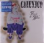 Texte: "CALEXICO", "FEAST OF WIRE". Illustration: Frau sitzt auf Skateboard, bunte Kleidung.