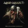 „AMON AMARTH“ und „THE ALLFATHER AWAKENS“. Ein Krieger mit Helm, blutverschmiertem Gesicht hält ein Trinkhorn und ein Messer., CD