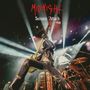„MIDNIGHT“, „Satanic Attack Live!“. Musiker in Lederoutfit auf Bühne, spielt Gitarre, bunte Scheinwerfer im Hintergrund., CD