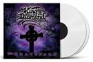 Text: "King Diamond, The Graveyard".  
Illustration: Kreuze auf einem nebligen, violetten Hintergrund, zwei weiße Vinyl-Schallplatten.