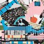 Abstrakte Illustration mit bunten Formen: Blau, Rosa, Schwarz. Linien, Gittermuster, verspielte Komposition., LP