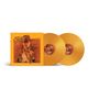„INDIANA JONES“, zwei gelbe Vinyl-Schallplatten und ein Cover mit einem Mann in Abenteurerkleidung., 2 LPs
