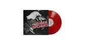 Text: "The Suicide Machines". Schwarzes Cover mit einer Person im weißen Hemd im Sprung. Rote Vinyl-Schallplatte rechts., LP