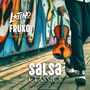 Texte: "Classico Latino & Fruko featuring Omar Puente", "Salsa Classics", "Homage to Julio Ernesto Estrada 'Fruko'". 

Ein Mann hält eine Geige vor einer bunten Wand., LP
