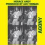 „HORACE ANDY PRODUCED BY JAH THOMAS AGONY“ in grünem Text. Vier identische Schwarz-Weiß-Fotos eines Sängers auf gelbem Hintergrund., LP