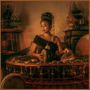 Text: "RAMMANA". Eine Frau, traditionell gekleidet, spielt ein kreisförmiges Instrument in einem Raum mit ethnischen Objekten., CD