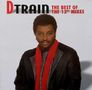 Aufschrift: "D TRAIN THE BEST OF THE 12" MIXES". Ein Mann in Lederjacke und rotem Schal blickt nach vorne., 2 LPs