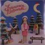 „Francesca Battistelli“ und „This Christmas“. Illustration einer Winterlandschaft mit einer Figur, Tieren, Bäumen, Geschenken., LP