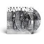 "RAMONES" in großen weißen Buchstaben oben. Vier Personen in Lederjacken vor einer Ziegelmauer mit Graffiti., LP